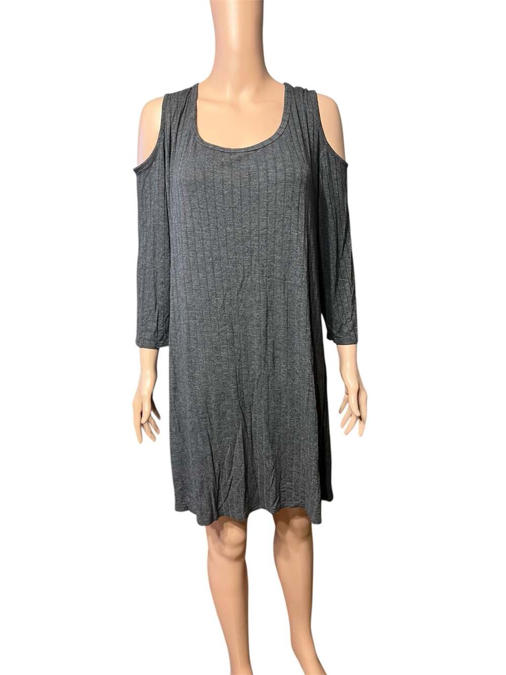 Agate Grey Ribbed Cold Shoulder 3/4 Sleeve Dress Size 3X